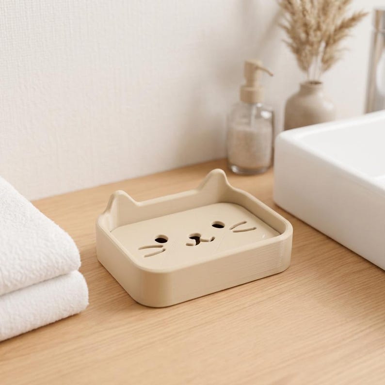 3D-gedruckte Seifenschale im Tierdesign Katze Bär Hase, Seifenspenderhalter für Badezimmer, 120x80x44mm