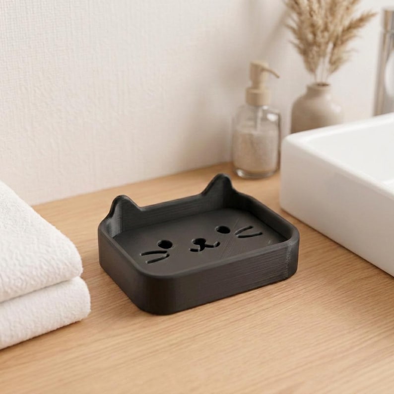 3D-gedruckte Seifenschale im Tierdesign Katze Bär Hase, Seifenspenderhalter für Badezimmer, 120x80x44mm