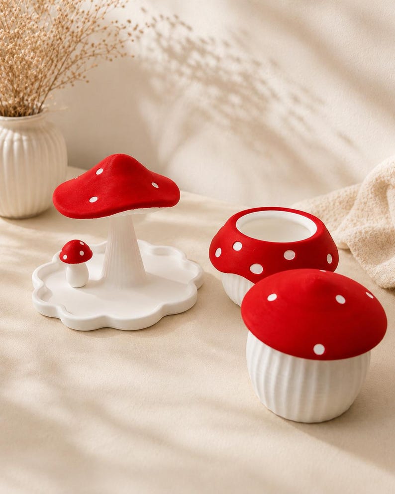 Pilz-Deko-Kollektion – Schmuckschatulle in Pilzform, Make-up-Pinselhalter, Schmuckschale