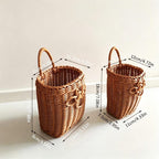 Handgeflochtener Rattan Wandkorb, Hängeaufbewahrung, 2er-Set, Boho Landhausstil, groß und klein