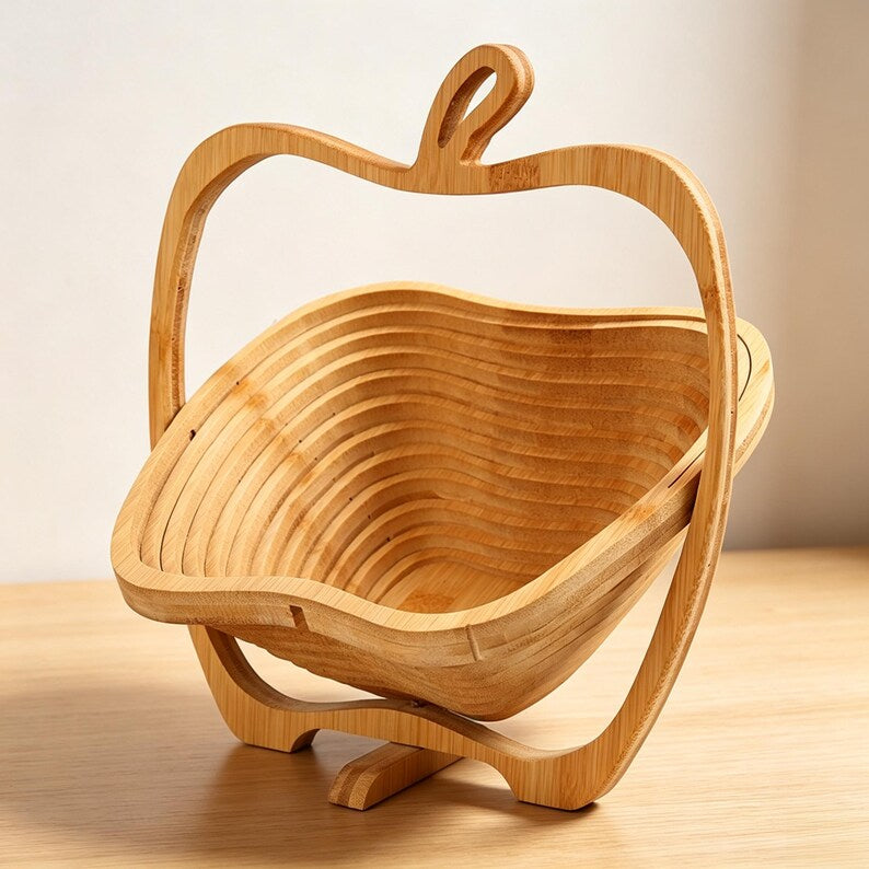 Zusammenklappbarer Obstkorb aus Bambus, 30x26x14 cm, Landhausstil, Mehrzweck-Aufbewahrungskorb