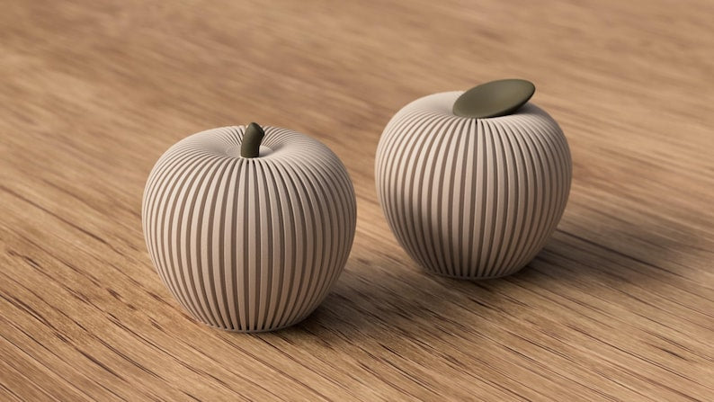 3D-gedruckter Deko-Apfel mit Rillen-Design, 81 mm x 77 mm, Herbstdekoration