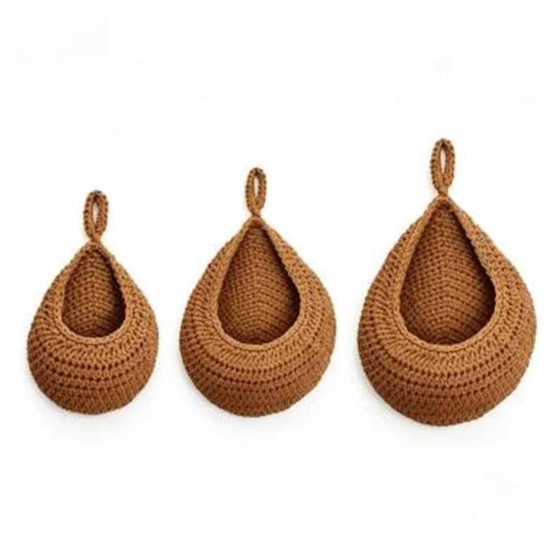 Hängender Obstnetzbeutel aus Baumwollseil, Boho-Aufbewahrung für Obst und Gemüse, 1er oder 3er-Pack, Braun/Khaki/Weiß/Naturleinen