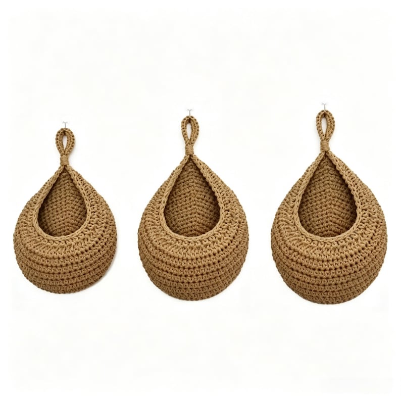 Hängender Obstnetzbeutel aus Baumwollseil, Boho-Aufbewahrung für Obst und Gemüse, 1er oder 3er-Pack, Braun/Khaki/Weiß/Naturleinen