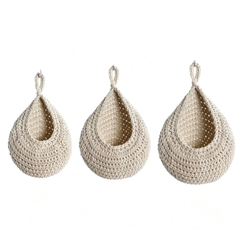 Hängender Obstnetzbeutel aus Baumwollseil, Boho-Aufbewahrung für Obst und Gemüse, 1er oder 3er-Pack, Braun/Khaki/Weiß/Naturleinen