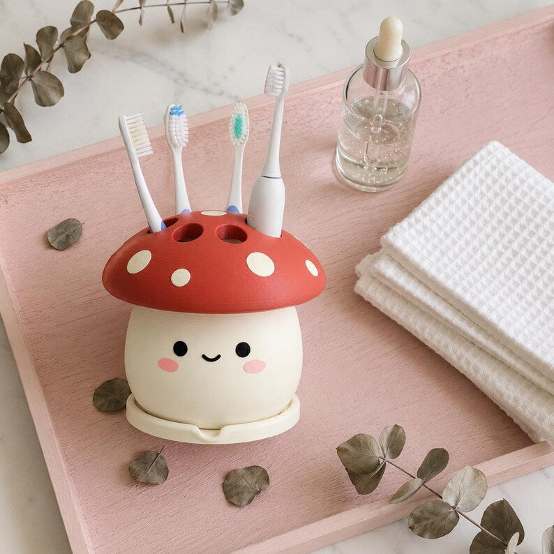 Pilzförmiger Zahnbürstenhalter, 3D-gedruckter Kawaii-Badezimmer-Organizer