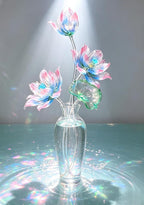 Handgeblasene Lotusblumen-Skulptur aus Glas, rosa-blauer Farbverlauf, Teichdekoration, Tischkunst