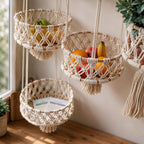 Hängekorb aus Baumwollseil für Obst und Gemüse, Wandaufbewahrung im Boho-Stil, Küchenorganizer