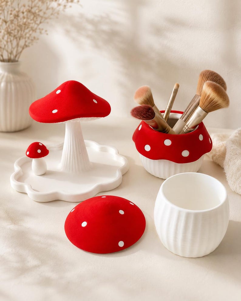 Pilz-Deko-Kollektion – Schmuckschatulle in Pilzform, Make-up-Pinselhalter, Schmuckschale