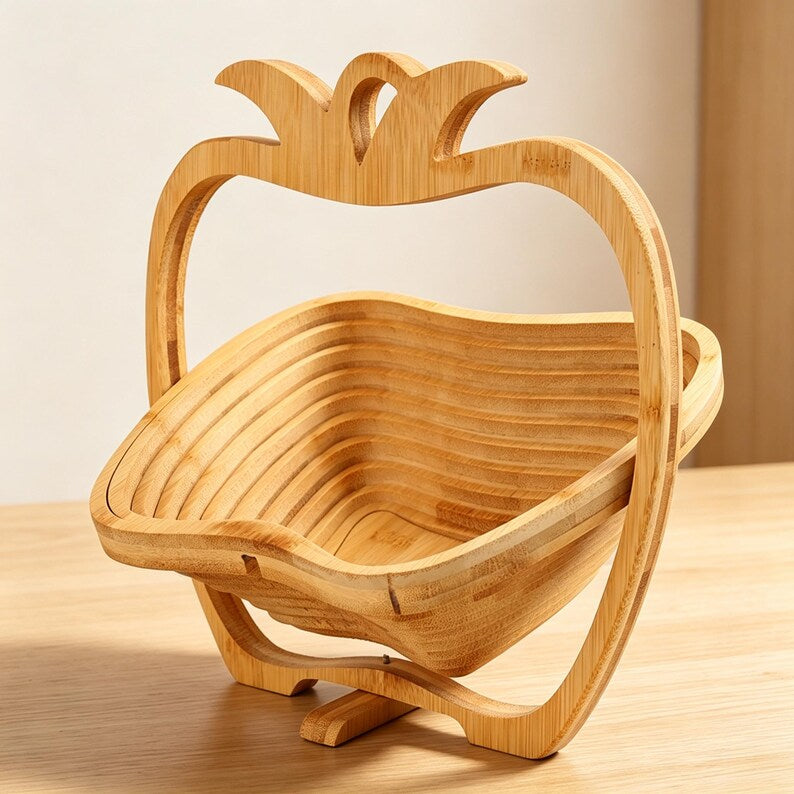 Zusammenklappbarer Obstkorb aus Bambus, 30x26x14 cm, Landhausstil, Mehrzweck-Aufbewahrungskorb