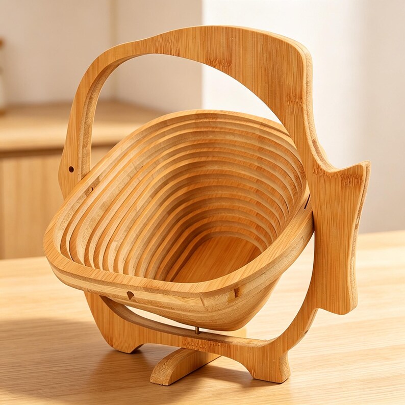Zusammenklappbarer Obstkorb aus Bambus, 30x26x14 cm, Landhausstil, Mehrzweck-Aufbewahrungskorb