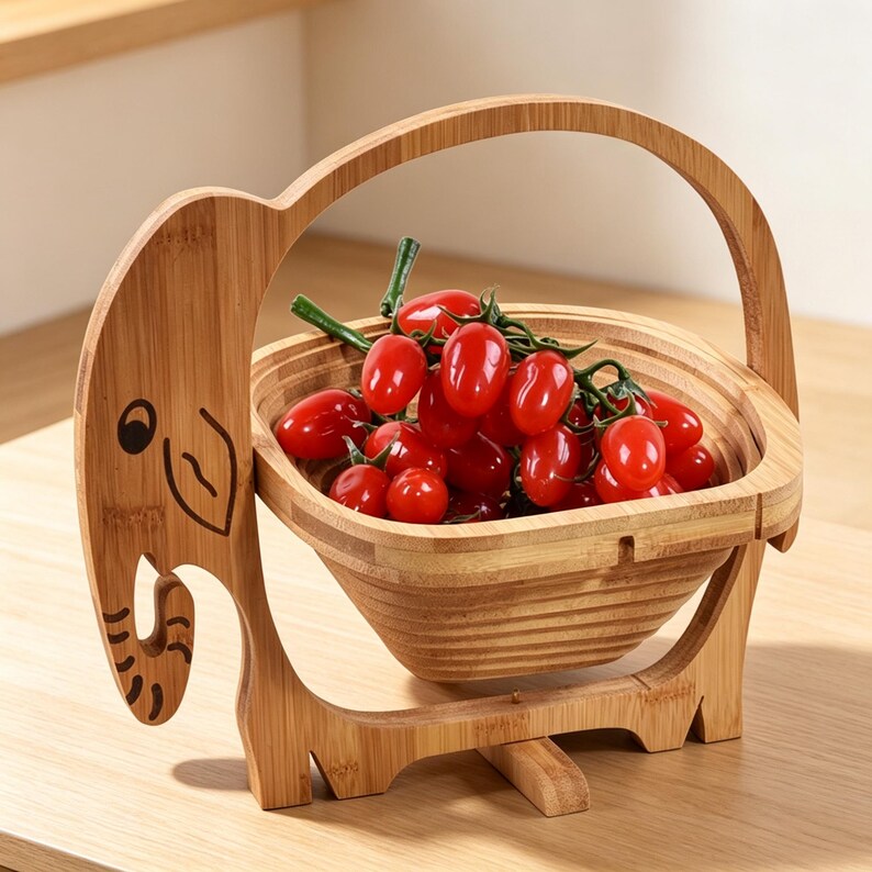 Zusammenklappbarer Obstkorb aus Bambus, 30x26x14 cm, Landhausstil, Mehrzweck-Aufbewahrungskorb