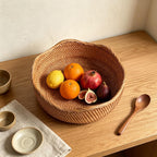 Handgeflochtene Rattan-Körbe 3er-Set Boho Wellenrand Aufbewahrung Obst