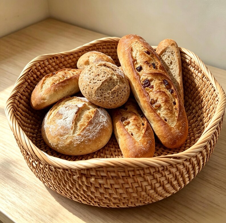 Handgeflochtene Rattan-Körbe 3er-Set Boho Wellenrand Aufbewahrung Obst