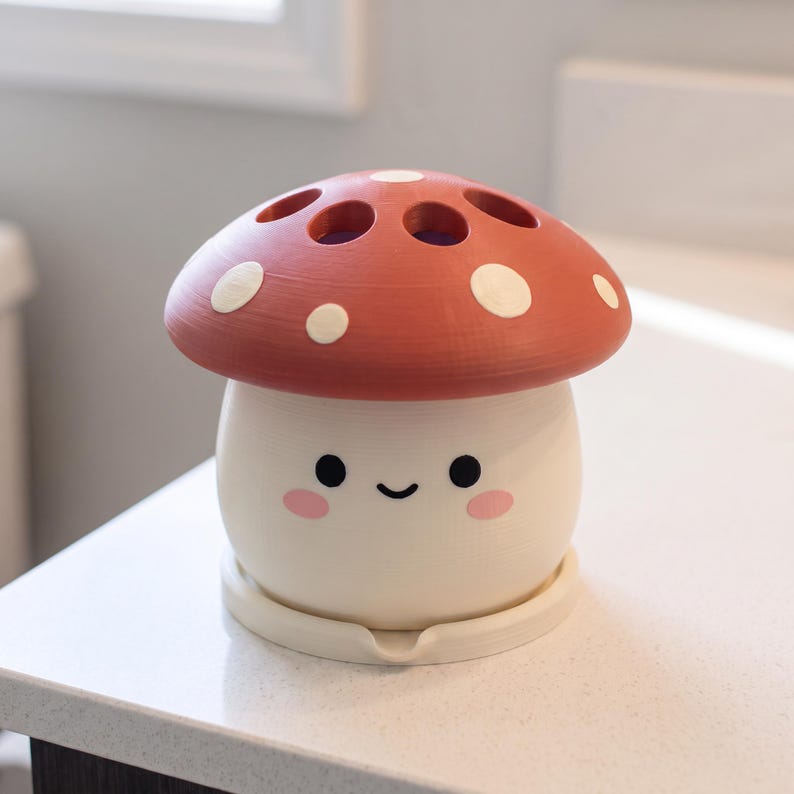 Pilzförmiger Zahnbürstenhalter, 3D-gedruckter Kawaii-Badezimmer-Organizer