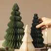Schwarze Papier-Weihnachtsbäume Set aus 3 Teilen, 15/20/25 cm, faltbares Wabenpapier